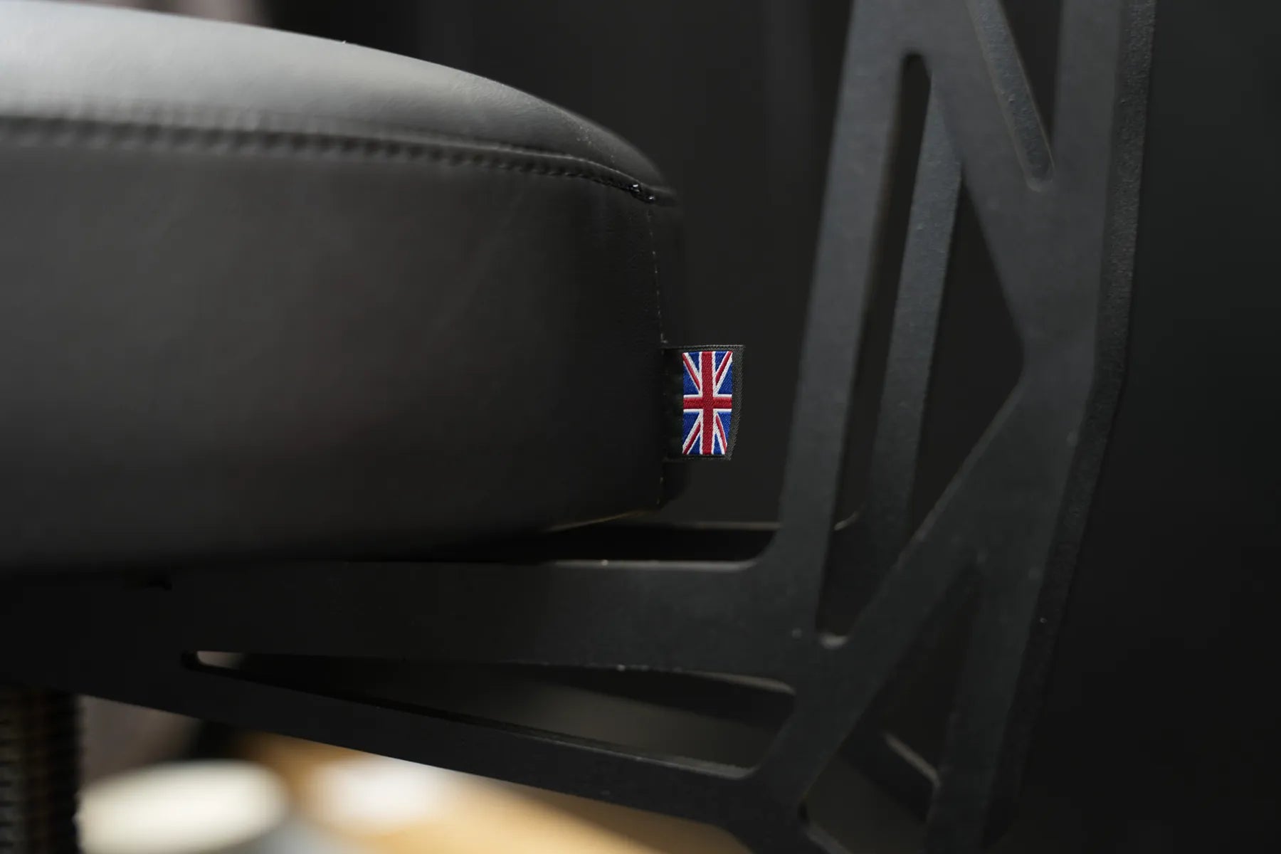 Union Jack tag on a black Helix seat