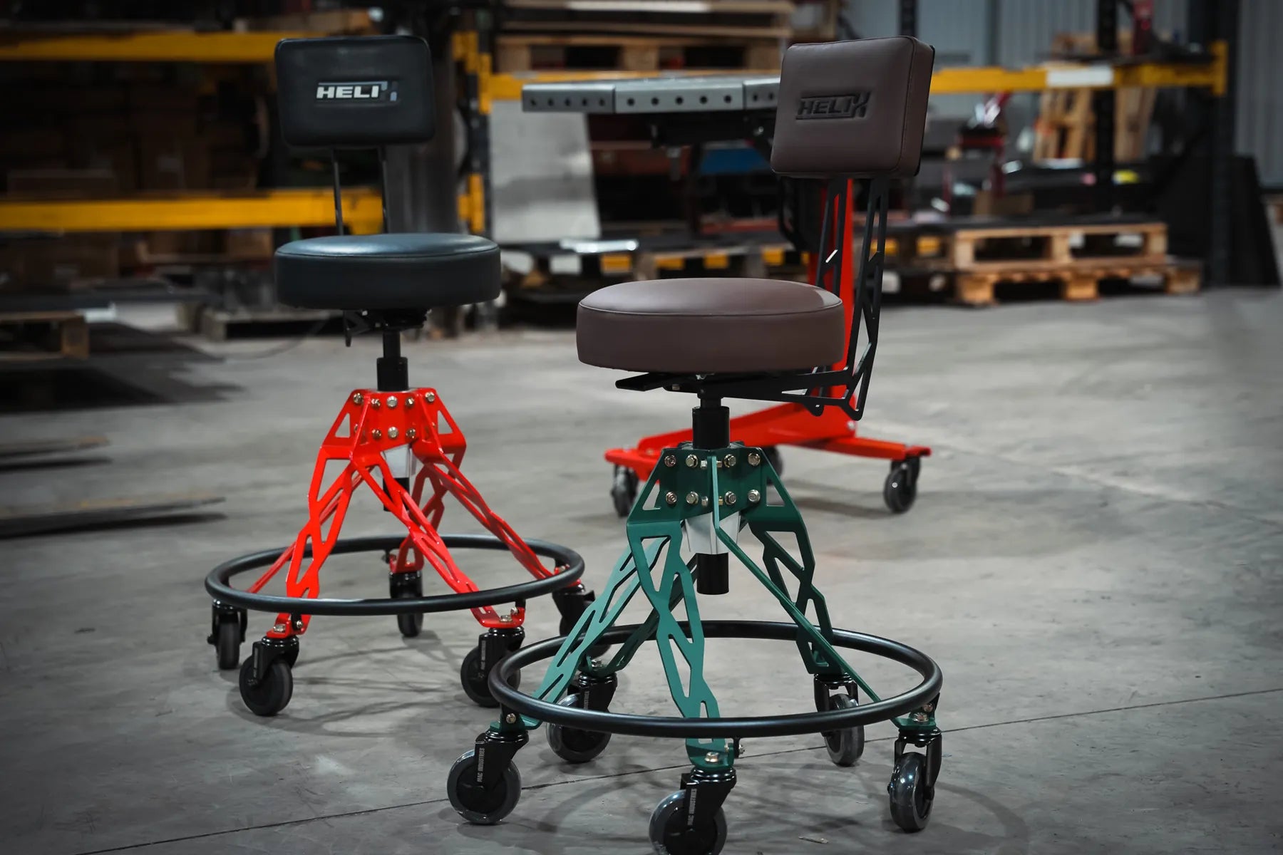 Red and green Helix Hi-Riders in the Helix workshop