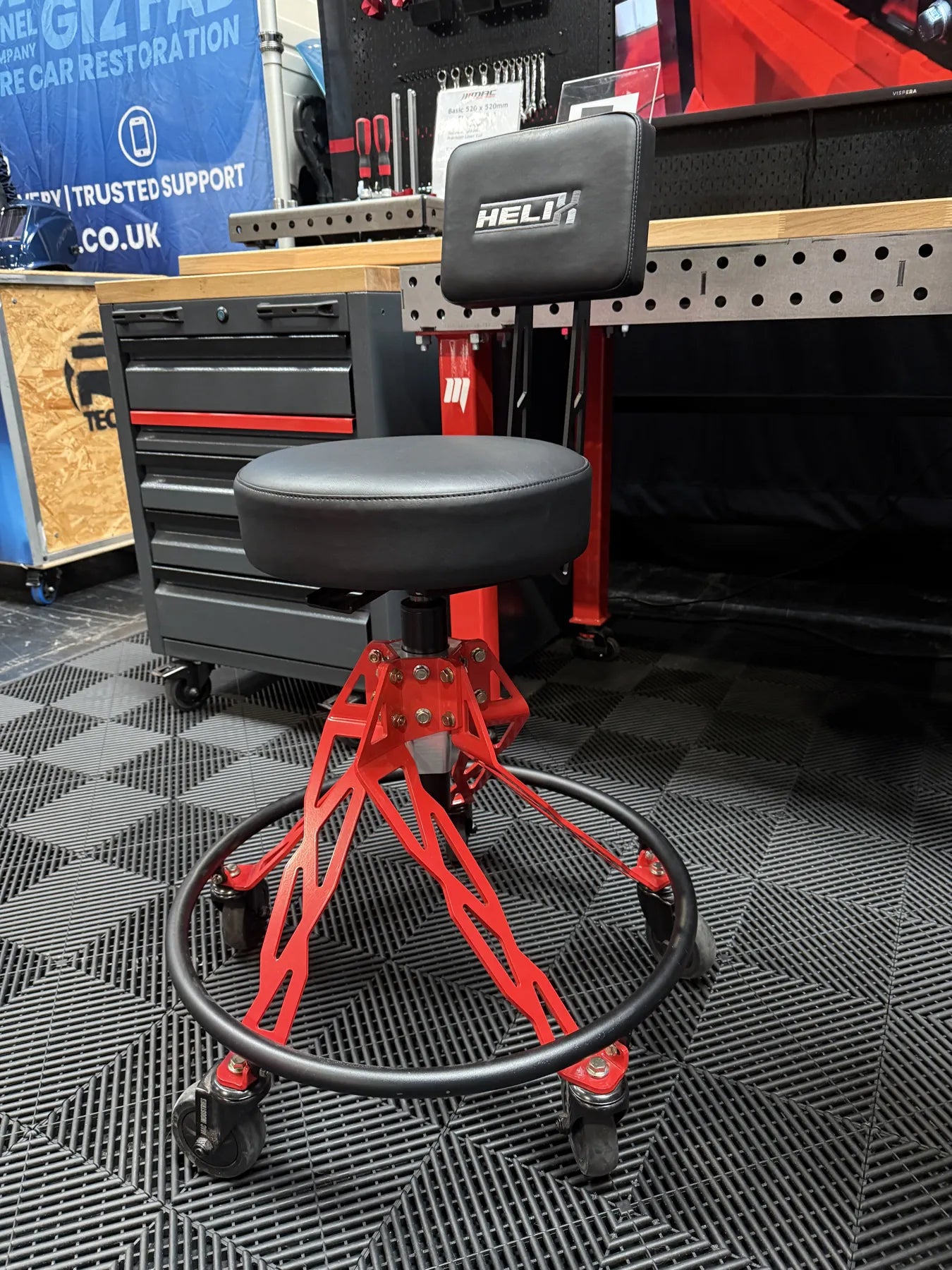 Red Helix Hi-Rider in a customer workshop